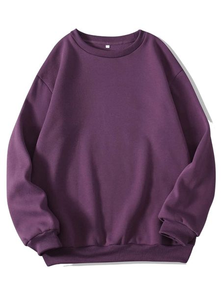 

solid drop shoulder thermal lined sweatshirt a0dz#, Black