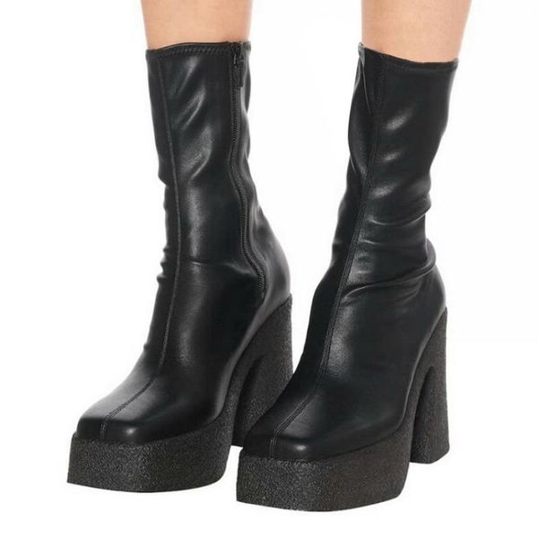 Botas 2022 Marca Mulheres Outono Inverno Quente Sexy Salto Alto Plataforma Preto Branco Zíper Sapatos Mulher tornozelo Grande tamanho 35-42