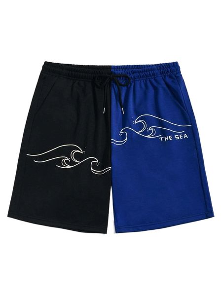 

romwe guys colorblock wave graphic shorts v9su#, White;black