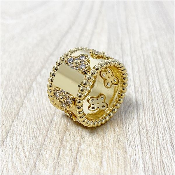 

2020 new four leaves clover zircon gold ring for women flower rings fashion jewelry for women engagement gift with box with stamp211a, Silver