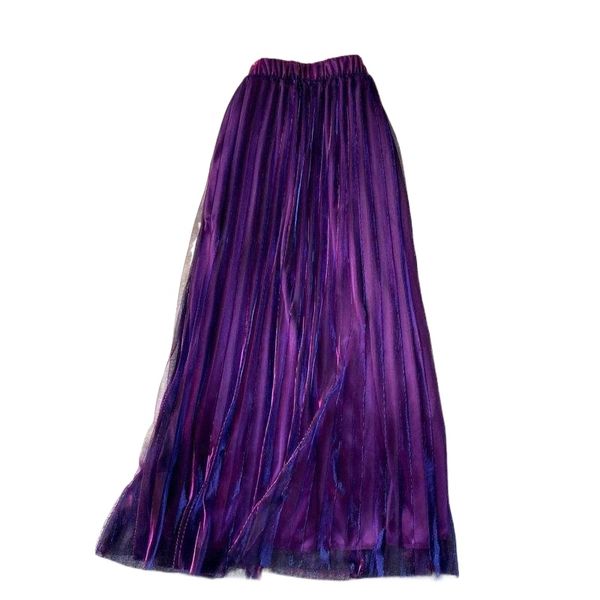 

skirts chic shiny purple long skirt women korean fashion high waist a-line autumn casual loose streetwear pleated q0ze#, Black