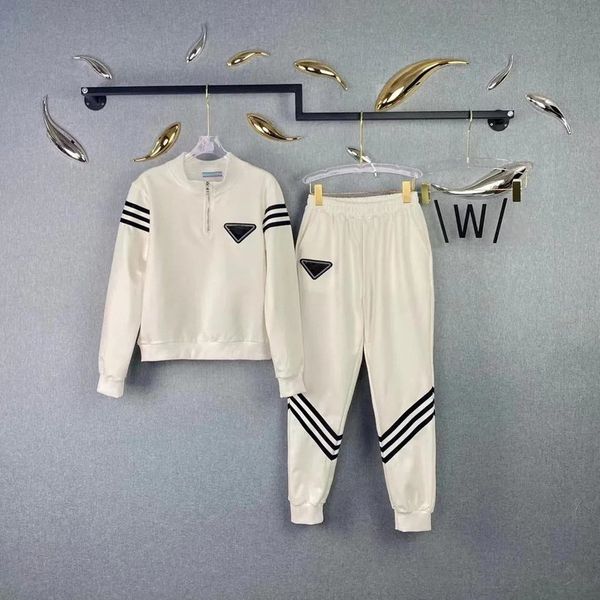 

designer women's two piece pants casual sports suit set version slim roman cotton fabric light luxury tracksuits, White