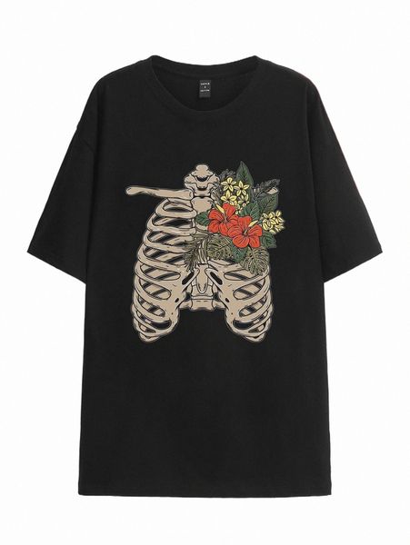 

x ndro ctb22 skeleton & floral print tee b5z1#, White