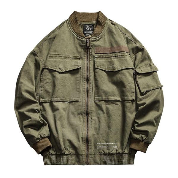 Giacche da uomo Bomber Uomo Giacca casual primaverile Cappotto da uomo in puro cotone lavato Abbigliamento di marca Maschile Verde militare Cappotti cargo M-5XLUomo