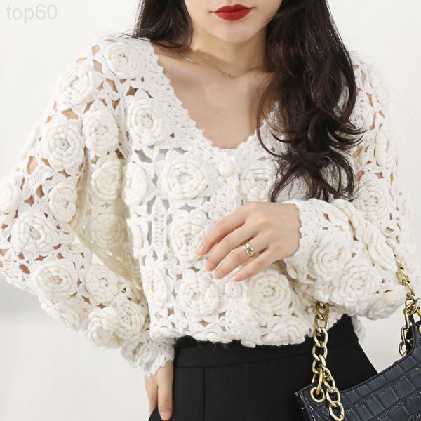 

women's sweaters designer []french lazy style loose hollow out women's new autumn design v-neck cardigan sweater a3d2, White;black