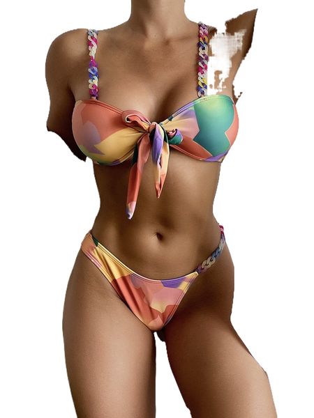 

allover print chain linked bikini swimsuit n8fd#, White;black