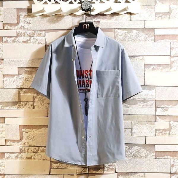 

summer new simple design comfortable and cool button down short sleeve white black korean shirts 4xl 5xl 210412
