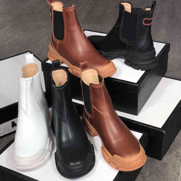 

boots quality women leather martin men brown ankle boot fashion chunky rubber 100% real shoes lug sole winter booties size eu42 tyar, Black