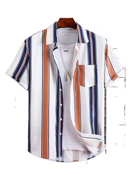 

men color-block stripe print shirt without tee s79o#, White;black