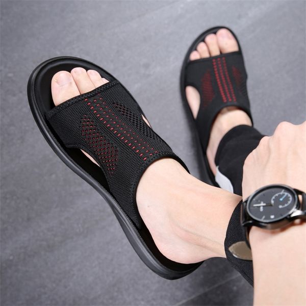 

summer men leather shoes fashion anti-slip slippers beach brand flip flops sandals man home indoor slides bath 220408, Black