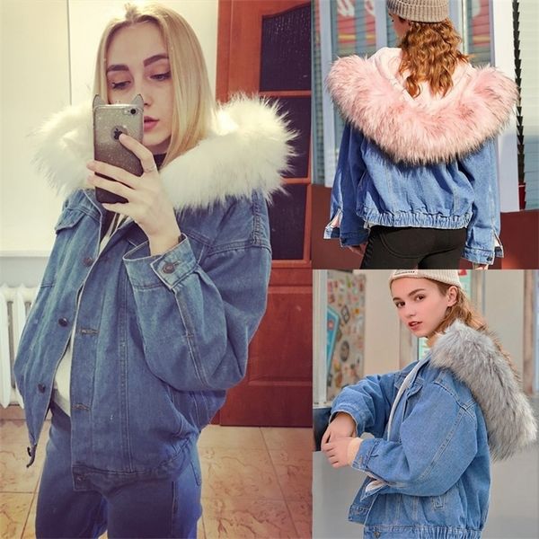 

new warm winter bomber women winter autumn hooded girls coat jeans denim jackets basic ladies windbreaker female large t200212, Black;brown
