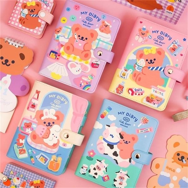 Lindo fichário A6 Cadernos e diários Diário em espiral Urso Bloco de notas 6 Anéis Planejador de agenda Kawaii Caderno de notas para meninas Caderno de esboços diário 220401