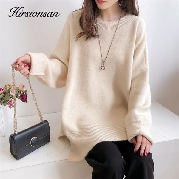 

hirsionsan sweater women long pullover womens jumper bohemian turtlene autumn winter knitted warm ladies beige clothes 220816, White;black