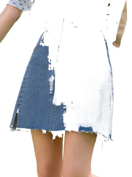 

dazy high waist frayed split hem denim skirt d2uq#, Black