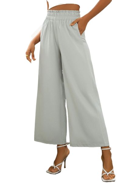 

paperbag waist slant pocket wide leg pants g7rp#, Black;white