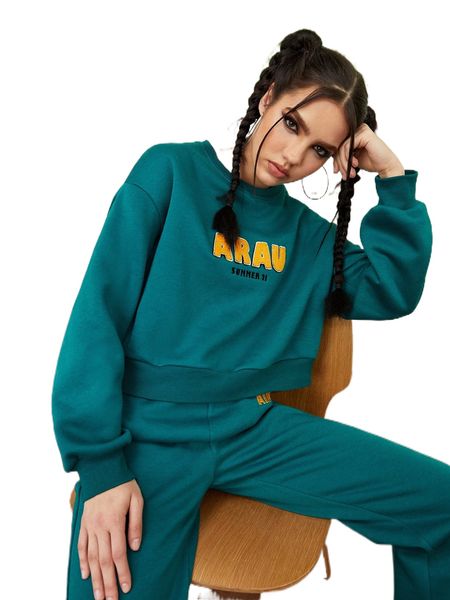 

x araustudio drop shoulder letter embroidery sweatshirt c0yw#, Black