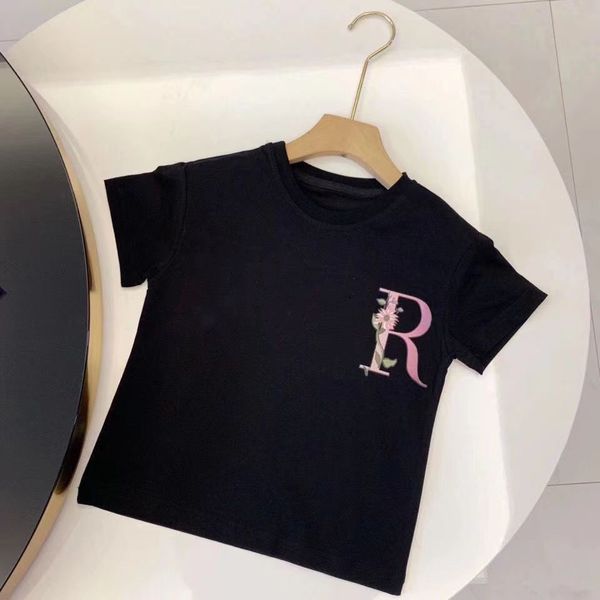 

childrens t-shirts summer t-shirt short sleeve shirt child clother baby girls boys with letters pattern kid clothes tee size 90-160 black wh, Blue