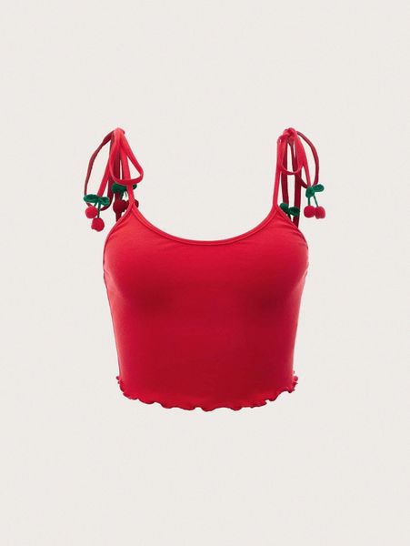 

mod cherry detail tie shoulder lettuce trim cami h7nc#, White