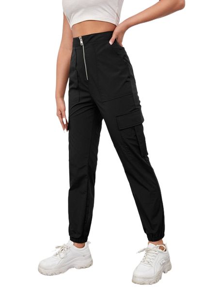 

zip up pocket side cargo pants h3q1#, Black;white