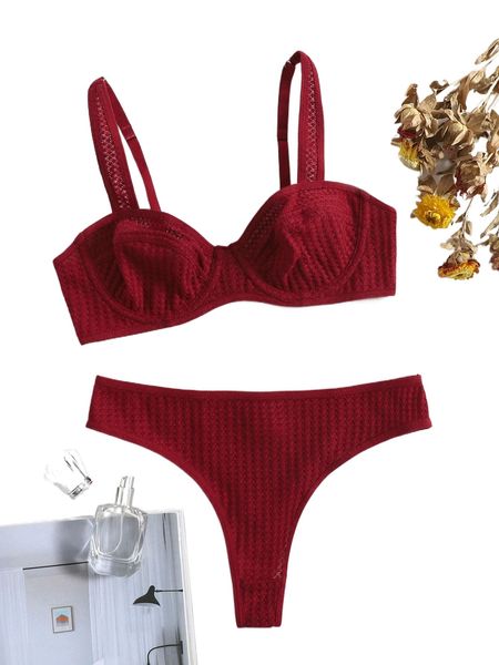 

textured underwire lingerie set o05g#, Black;red