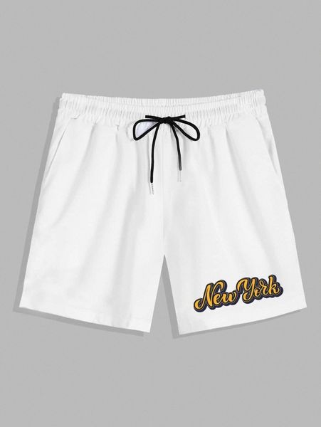 

romwe guys letter graphic drawstring shorts 14dx#, White;black