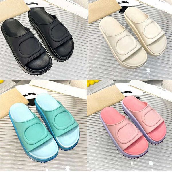 

2022 designer slippers women platform slide rubber tpu slides summer beach slipper with interlocking g sandal fashion wide sandal, Black