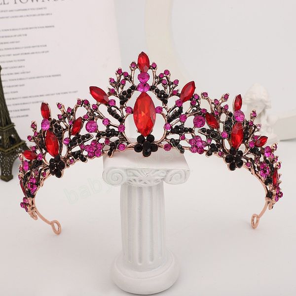 

antique gold rose red rhinestone tiaras crowns headbands bride party crystal diadem bridal wedding hair jewelry ornaments, Slivery;white