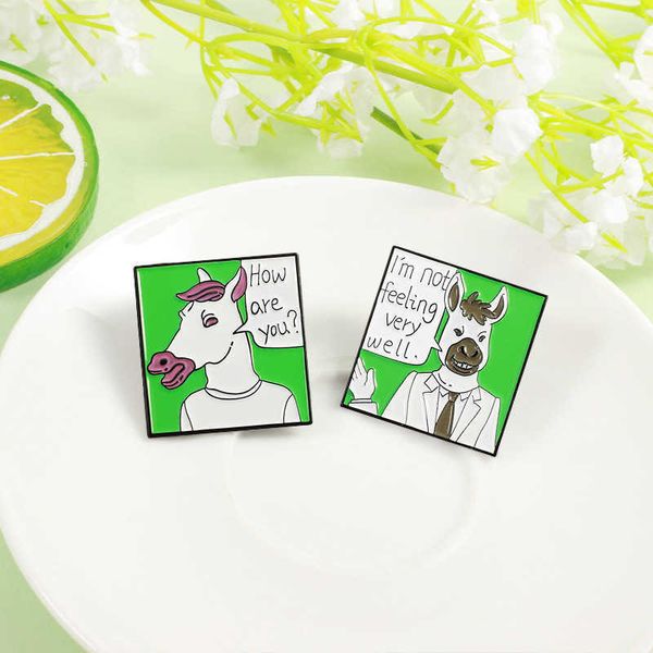 

cartoon hand some horse dialog box alloy brooch simple care greeting design trend animal badge, Gray