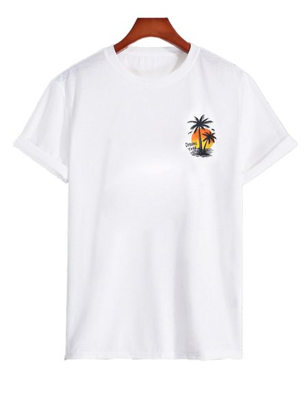 

men coconut tree & letter graphic tee l9cw#, White;black