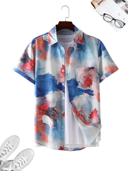 

men random ink painting print pocket patched shirt without tee t7gp#, White;black