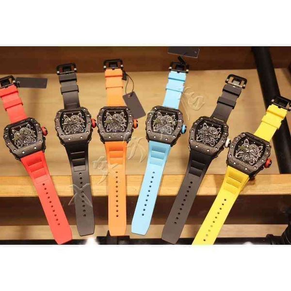 

wine barrel watch richa mill r rm35-02 series 2824 automatic mechanical carbon fiber red tape men kaah, Slivery;brown