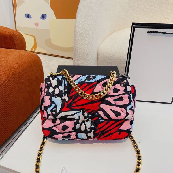 

5a high-end quality shoulder bag chain flap purse velvet line purse double letter hard leather square graffiti luxury handbag