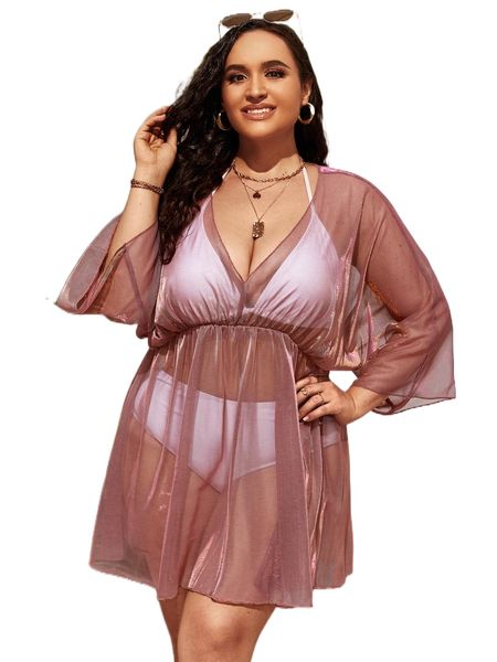 

plus dolman sleeve cover up dress without bikini 702y#, Black