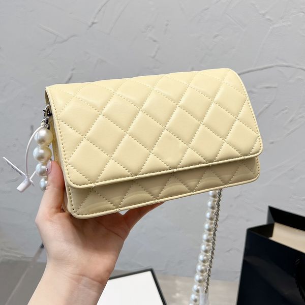 

pearl double chain woc designer bag six colors 19 premium lambskin classic quilted silver metal buckle flap shoulder crossbody bag luxury la
