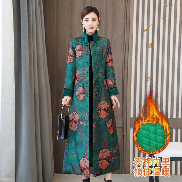 Frauen-Trenchcoats Film Tangzhuang gesteppte Verdickung warmer Wind chinesischen Stil weibliche Winter-Outfit Baumwolle gepolsterte Jacke Cheongsam Mo