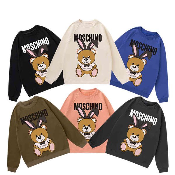 

men's hoodies & sweatshirts spring loose casual letter cartoon rabbit plush printed round neck pullover long sleeve sweater for men and, Black