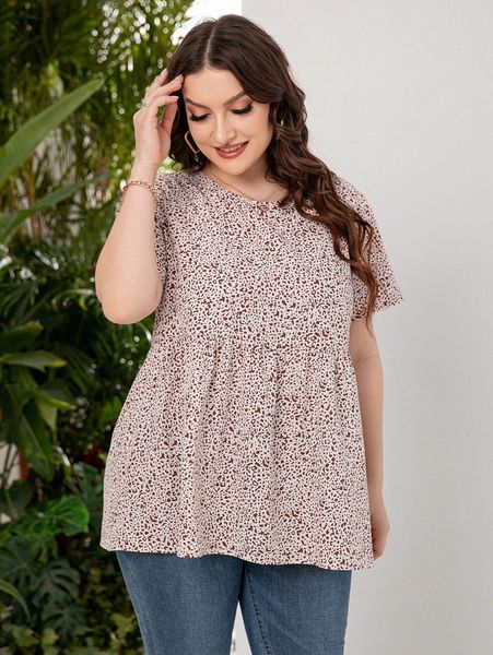 

plus all over print peplum blouse s9yr#, Black