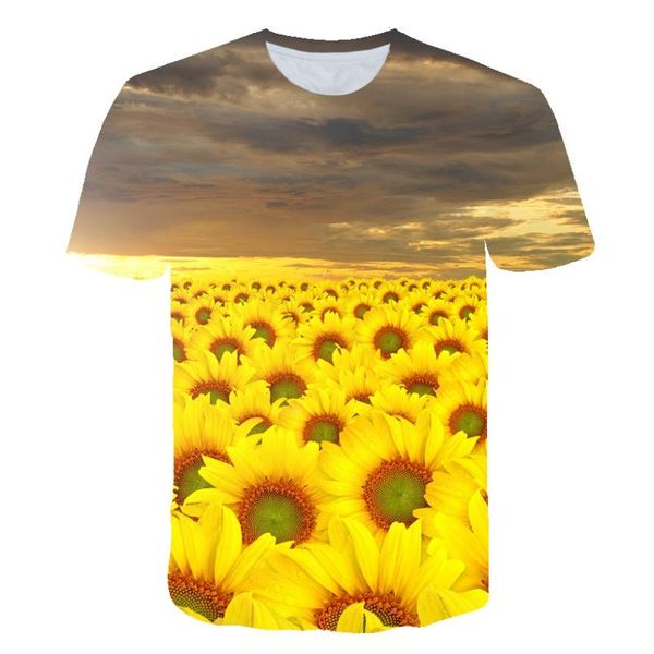 Camisetas masculinas camisetas de girassol flor flor 3d impressão homens mulheres moda tshirts tshirts crianças menino menina tees tops harajuku camisas femininas camisetas