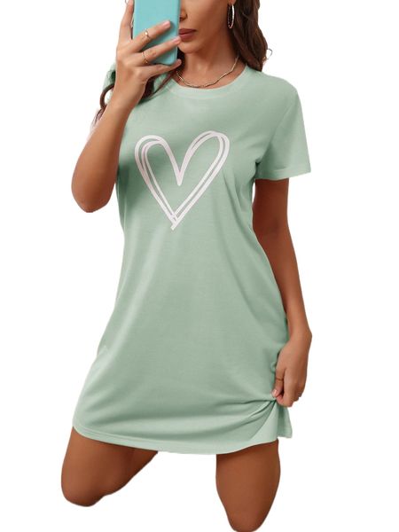 

heart print night dress 905d#, Black;red