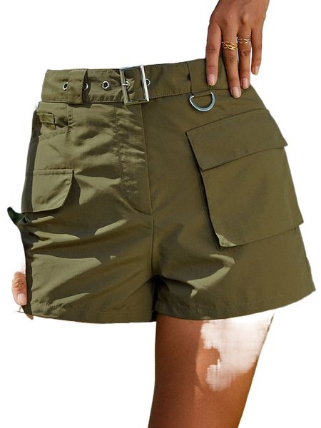 

eilly bazar flap pocket buckled belted shorts a3ew#, White;black