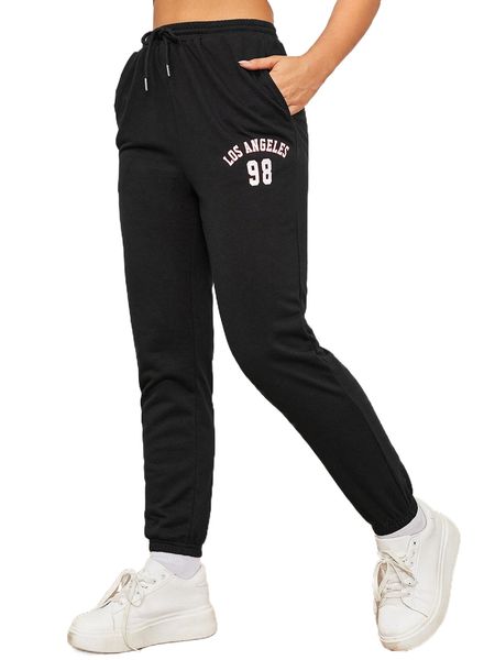 

letter graphic drawstring waist sweatpants 54cg#, Black;white