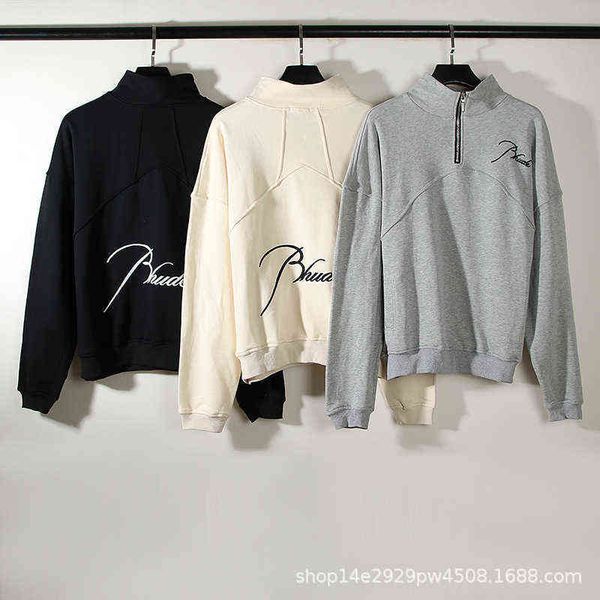 

for men hoodies designer hip hop new rhude autumn winter american style high street stand collar half zip embroidery stitched polo sweater, Black
