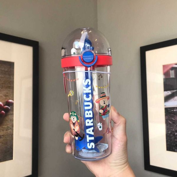 

2020 starbucks cup new summer dance bear plastic straw cup water cup 532ml