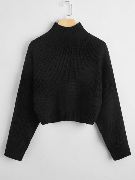 

high neck drop shoulder chunky knit sweater 60t4#, White;black