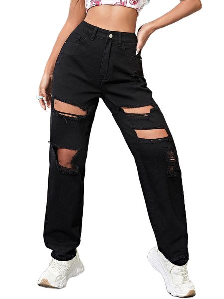

x anitta high waisted ripped jeans m004#, Blue