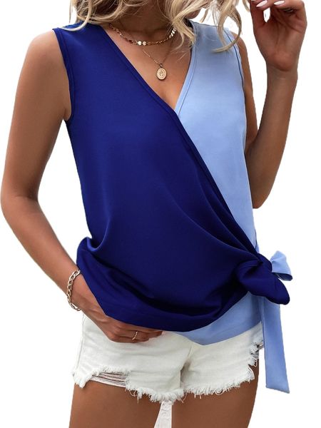 

two tone knot side blouse q6op#, White