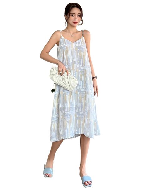 

dazy brush print cami dress 47d7#, Black;gray