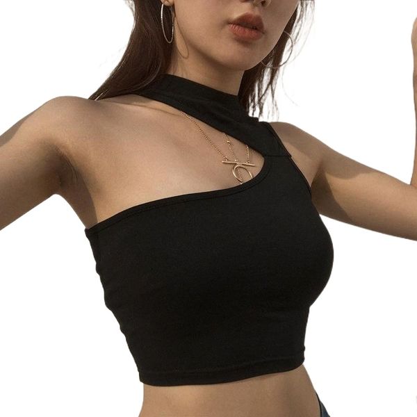 

women's tanks & camis solid color dig shoulder irregular short vest 2021 summer sports bottom shirt jacket women clothing m694#, White