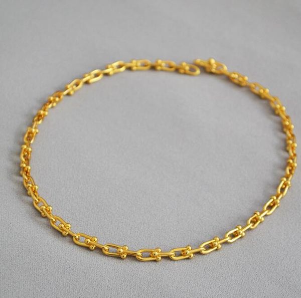 

18k gold plated u-shaped buckle thick chain necklace, Silver