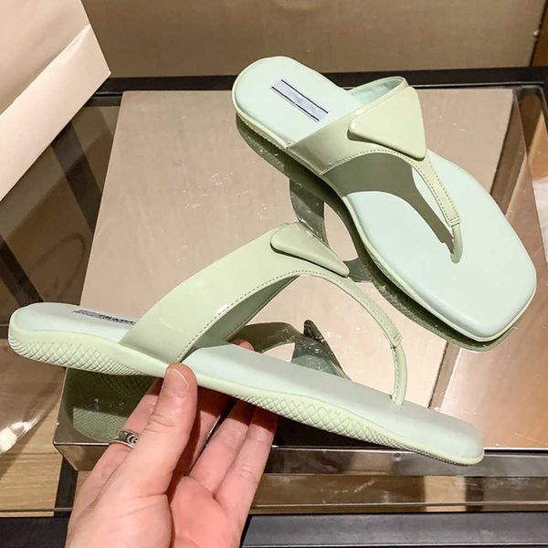 

luxury design summer green slippers triangle decorative upper flat soft sandals flip-flops shoe with box, Black